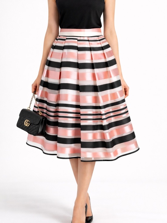 Pink Tartan Dresses & Skirts - Pink Tartan Satin Stripe Full Skirt